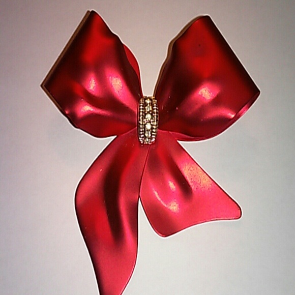 Unsigned Jewelry - Vintage 80's Red Bow pin brooch w/bling!
